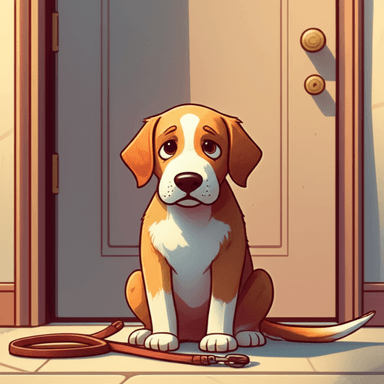 Ilustração triste de um cão à espera de família